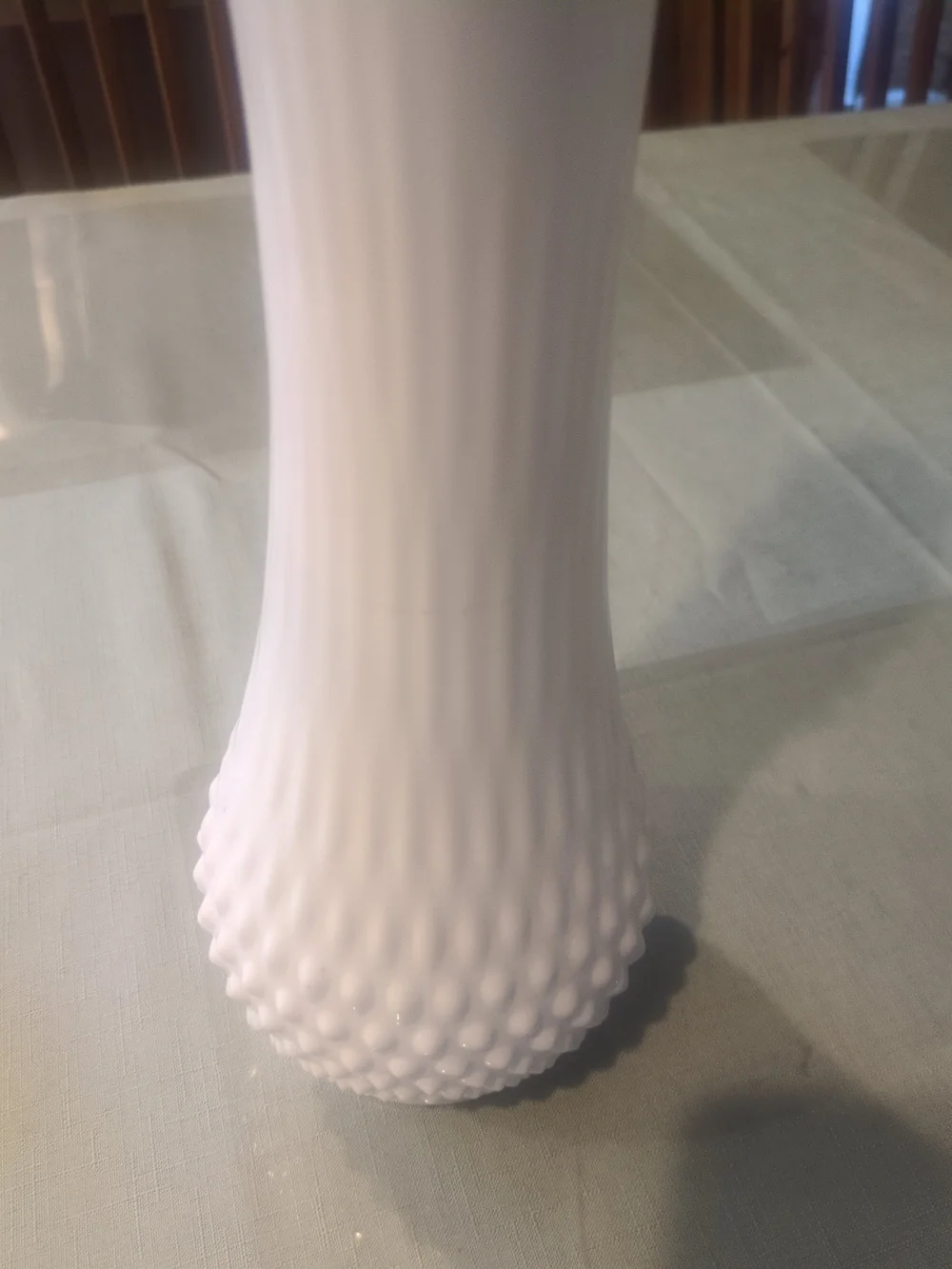 Vintage Fenton hobnail milk glass swung vase. 18